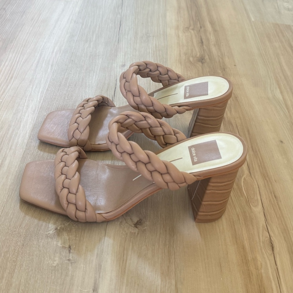 Zara Tan Braided Heels with Square Toe